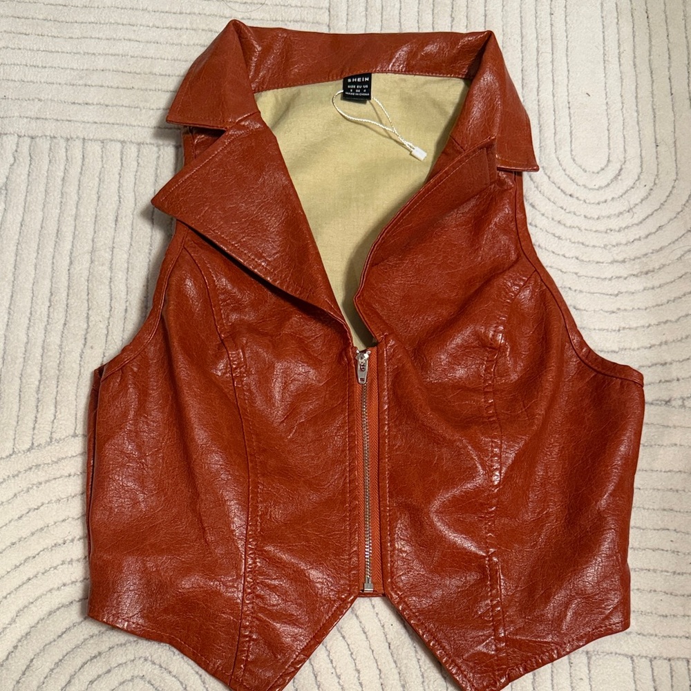 Rust Orange Faux Leather Vest